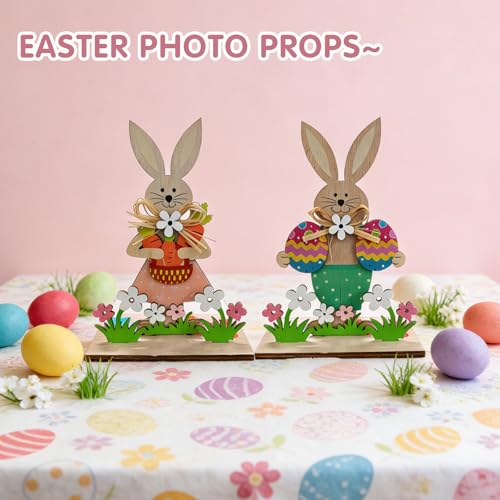 2-Piece Wooden Easter Bunny Decoration Set for Spring Decor