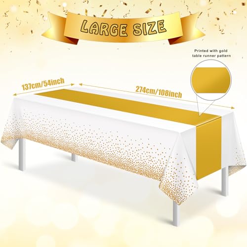 White and Gold Disposable Tablecloth for Parties - 54x108 Inch