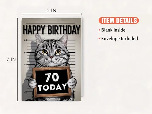 Funny 70th Birthday Cat Card - Unique Greeting Card for Cat Lovers