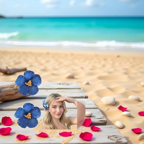 Blue Plumeria Flower Hair Clips 2-Piece Tropical Floral Hair Barrettes