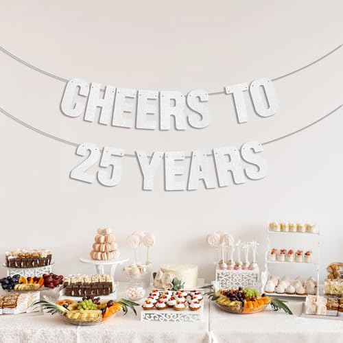 Cheers to 25 Years Silver Glitter Banner - 200" Long, 6.3" Tall Party Decor