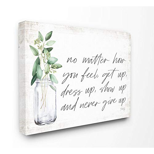 Stupell Industries No Matter How You Feel Never Give Up Inspirational Plants in Mason Jar Canvas Wall Art, 16 x 20, Multi-Color