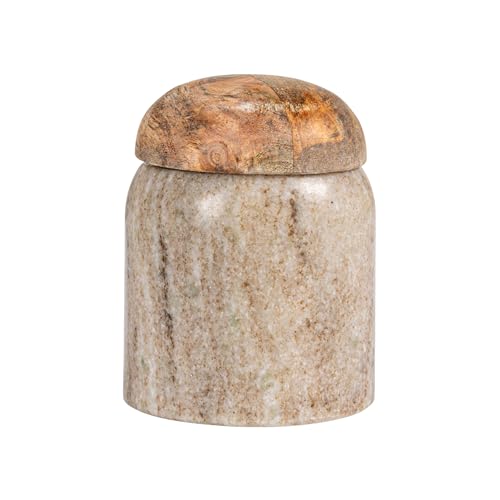 Creative Co-Op Modern Marble Canister with Wood Lid - 3" Round x 4"H