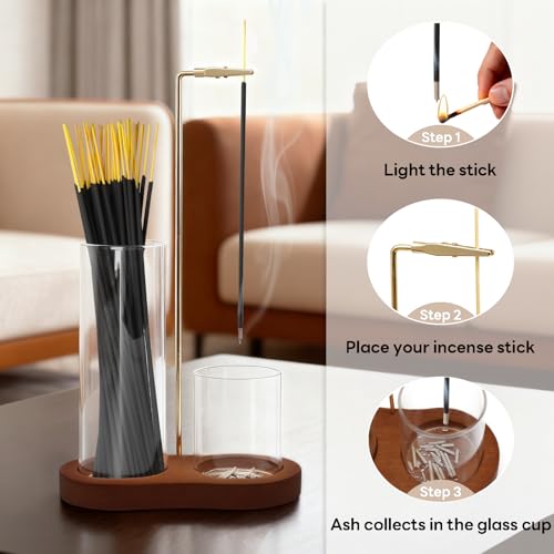 Multi-Functional Incense Holder with Glass Ash Catcher - Rustic Brown