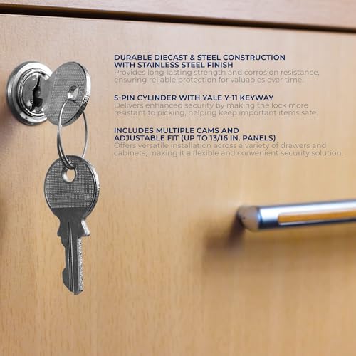 Prime-Line Drawer & Cabinet Lock - 1-1/8 inch, Fits 13/16 inch Panels, Keyed Different Security