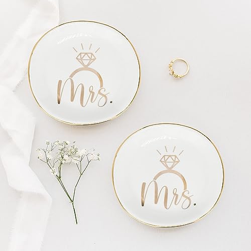 Mrs Ceramic Jewelry Trinket Dish Tray - Elegant Ring & Necklace Holder
