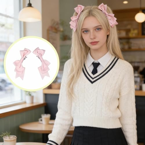 Hujnagh 4 Pcs Cute Bow Hair Clips Lolita Hair Accessories Pink Black
