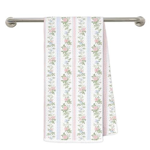 White Floral Kitchen Towels 06, French Country Botanical Hand Tea Towel 16x24