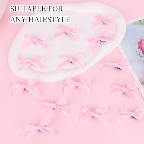 CAVETEE Pink Satin Hair Bow Clips 30-Piece Mini Ribbon Barrettes