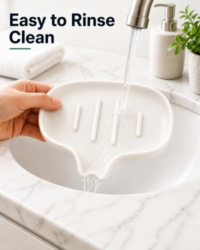 AIMAIAIMAI White Silicone 3-Pack Soap Dish with Drain Spout - Shower & Bathroom Use