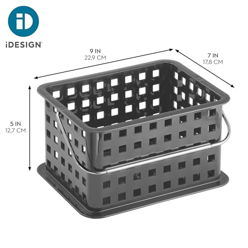 iDesign Stackable Shower Caddy Basket with Handle, Charcoal, Set of 3
