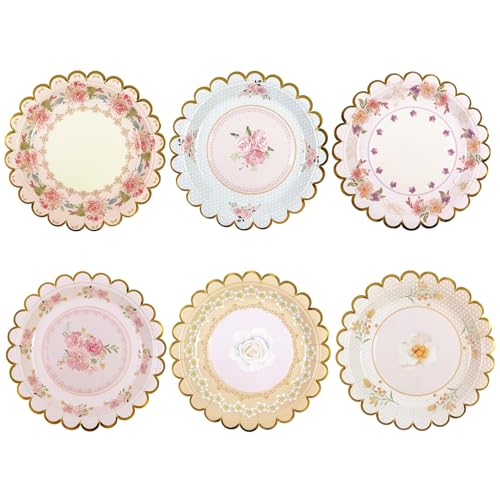 Floral 7-Inch Disposable Paper Plates - 48 PCS Scalloped Design for Parties