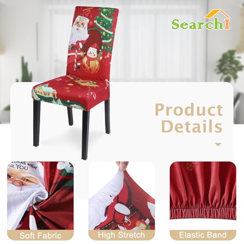 Christmas Dining Room Chair Covers Set of 8 - Santa Claus Stretch Slipcovers