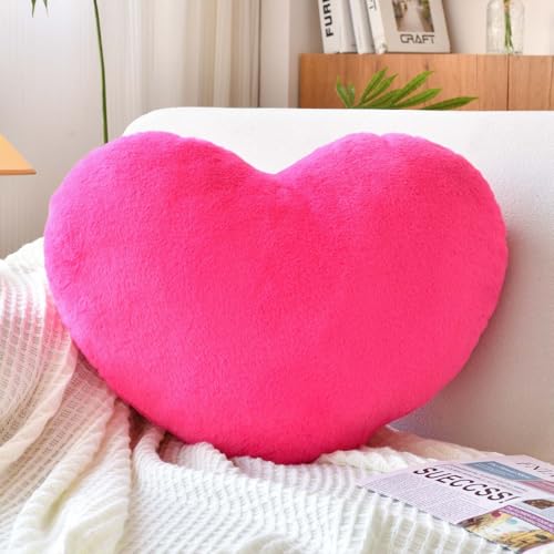 Hot Pink Heart Pillow - Mini 12.9" x 9.8" Faux Fur Decorative Cushion