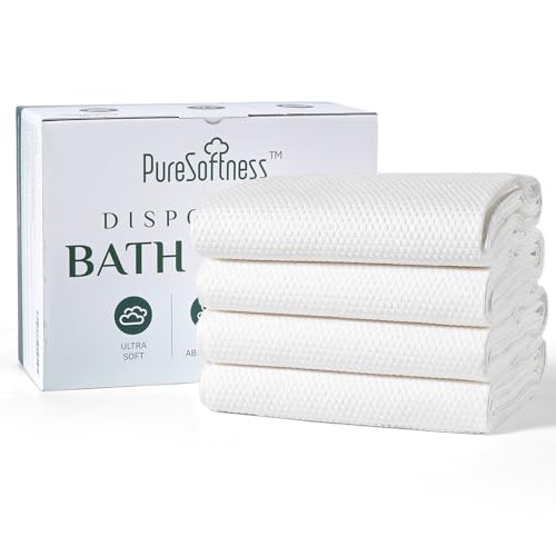PureSoftness Extra Large Disposable Bath Towels - 4 Pack, Soft & Durable, Individually Wrapped for Travel & Gym
