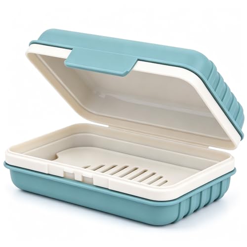 WUECO Leakproof Travel Soap Holder with Draining Tray - Blue