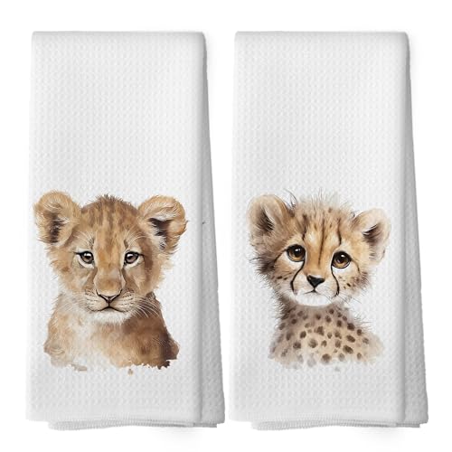 Leopard Lion Kids Hand Towels Set 16x24 Inch Waffle Kitchen Dish Towels