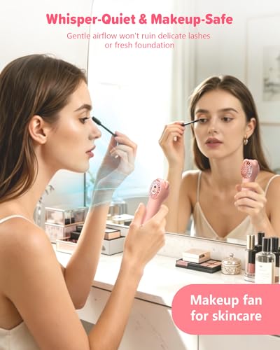Gentsvip Pink Portable Handheld Mini Fan - Rechargeable, 4 Speeds, Compact for Travel & Makeup