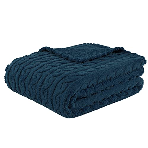 FY FIBER HOUSE 3D Pattern Fleece Throw Blanket, Navy, 50"x60"