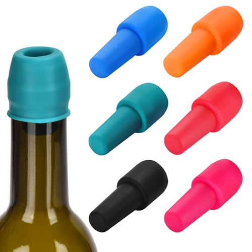 6 Pack Silicone Wine Stoppers by Brusoon - Leak-Proof Seal