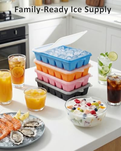 Silicone Ice Cube Trays with Lid - 2 Pack Stackable Molds