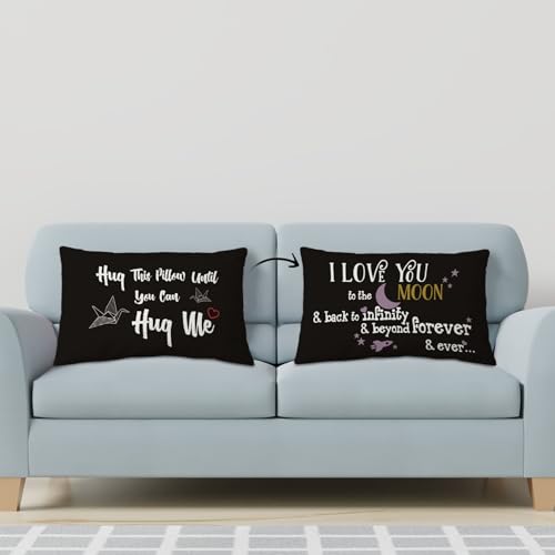 POPOU Hug1 Reversible Throw Pillow Cover 12x20 Inches - Black, Long Distance Gift