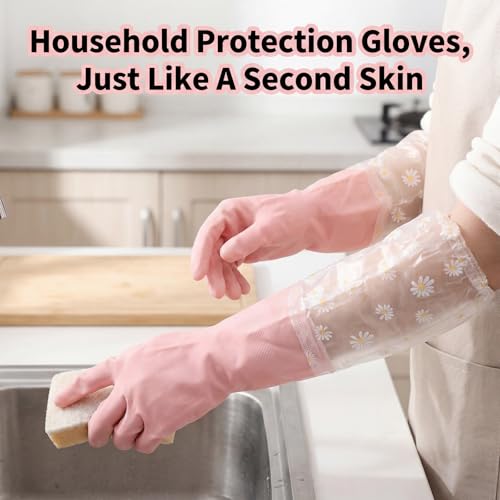 Pink Reusable Dishwashing Gloves - Non-Slip Kitchen & Gardening