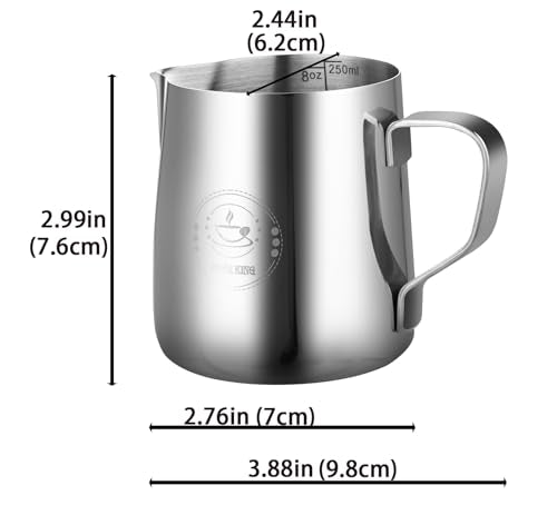 ZOWIE KING 8oz Silver Stainless Steel Milk Frothing Pitcher for Espresso & Latte Art
