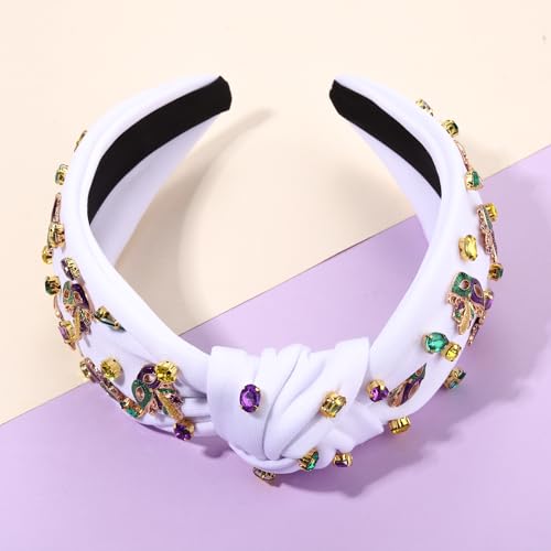 CEALXHENY Mardi Gras Crystal Knotted Headband Crown Mask Hair Accessory