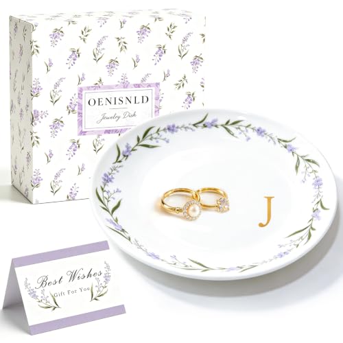 Personalized Ceramic Jewelry Dish Ring Holder - Floral Design J