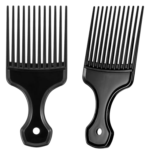 Qulkws 2 Piece Plastic Afro Hair Pick Comb Black Wide Tooth Detangling Lift
