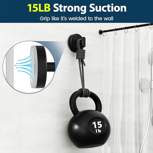 pickpiff 15lb Heavy Duty Suction Cup Hooks - Matte Black, 4 Pack