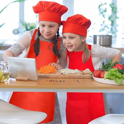 Kids Apron and Chef Hat Set - Adjustable Red Children's Baking Outfit