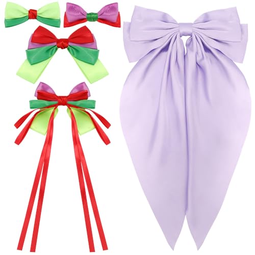 AHONEY 5-Pack Purple Satin Hair Bow Clips for Women and Girls