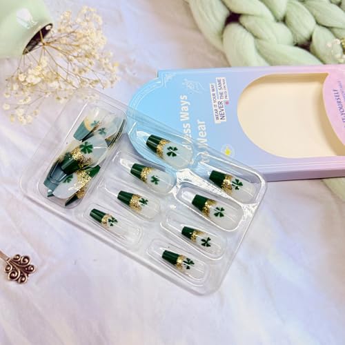 St. Patrick's Day Press On Nails Medium Coffin Shamrock False Nails
