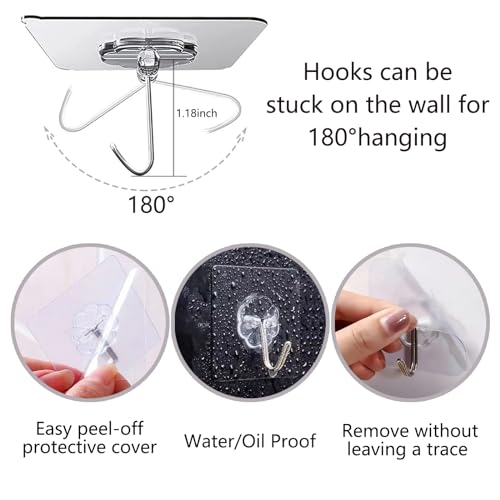 30 Pack Heavy Duty Self Adhesive Hooks - Waterproof Clear Wall Hooks