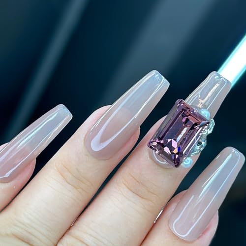 Ricefod Handmade Dusty Pink Press on Nails with Luxury Square Diamonds