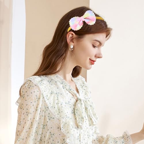 Yellow Laser Bow Headband Cute Shiny Hair Accessory for Women and Girls