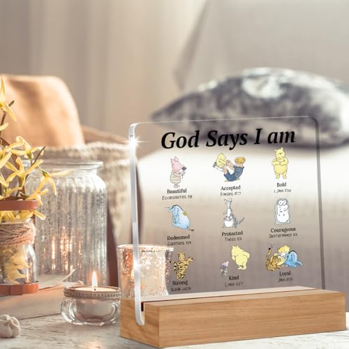 Winnie the Pooh Christian Acrylic Sign with Wooden Stand - Desk Decor