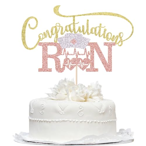 Congratulations RN Cake Topper - Glitter Nurse Graduation Decor
