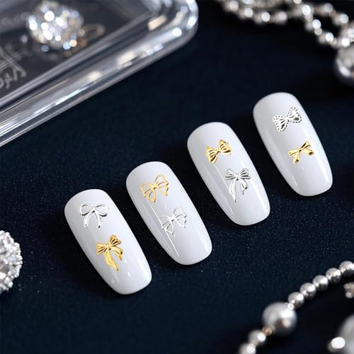 3D Alloy Bow Nail Charms Gold and Silver Bowknot Jewels for Manicure Art
