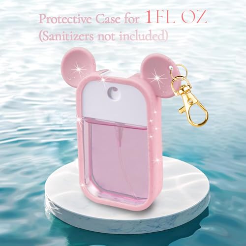 TERPINK Silicone Case for Touchland Spray - Glitter Sequin Pink Mouse Design with Keychain