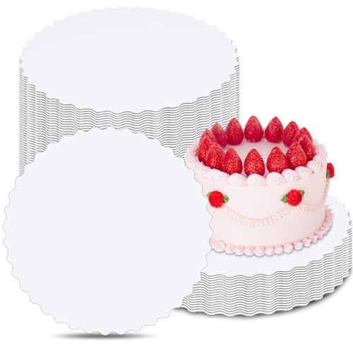 10-Inch White Cake Boards with Scalloped Edges - 10-Pack