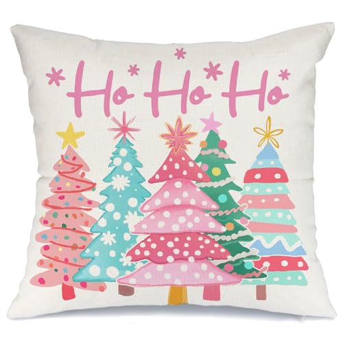 Watercolor Christmas Tree Pillow Cover 18x18 Inch Farmhouse Holiday Decor