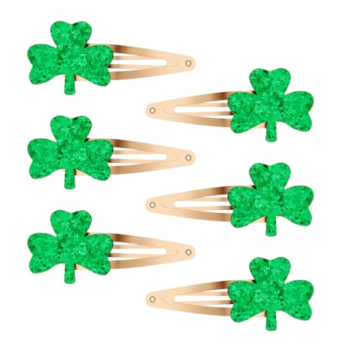 Glitter Shamrock Hair Clips Green Clover Hairpins 6 Pcs St. Patrick's Day