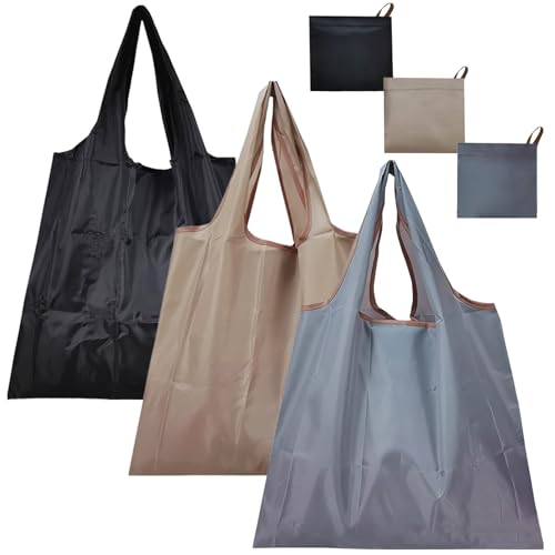 Reusable Grocery Bags 3 Pack - Foldable Nylon Shopping Totes