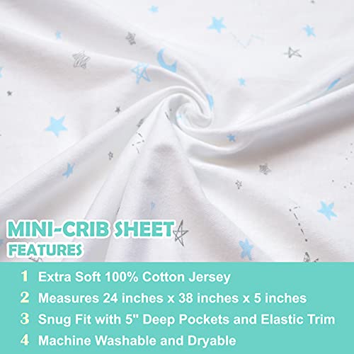 American Baby Company 2-Pack Fitted Mini Crib Sheets, Blue Star/Zigzag