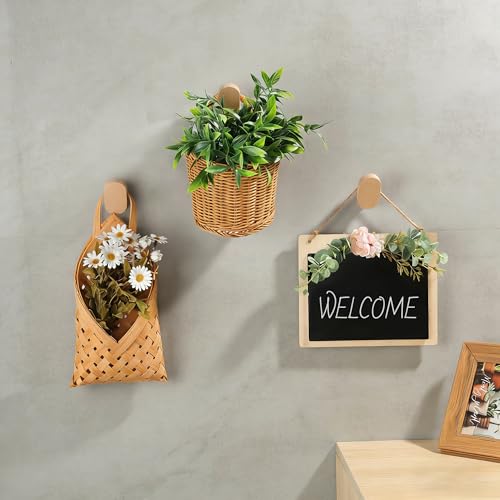 DELITON 4 Pack Solid Beech Wood Wall Hooks - Natural Wood Screw-In Coat Hanger