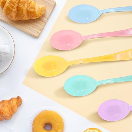 50 Pcs Heavy Duty Pastel Plastic Spoons Set for Parties