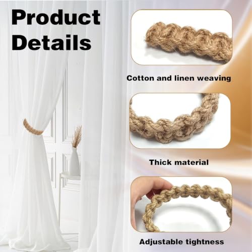 Handmade Boho Curtain Tiebacks - Adjustable Jute Holdbacks (2 Pack)